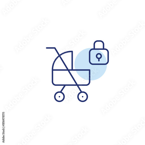 Baby stroller and lock. Child safety, parental control. Pixel perfect, editable stroke vector icon