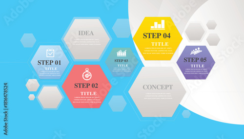 Modern Hexagon Shape Infographic Vector with 5 Step Icons Vector Design