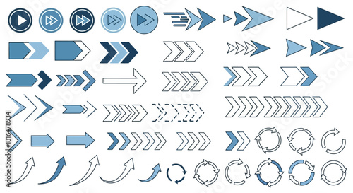 Variety of Blue Arrow Icon Designs for Directional and Navigation Graphics