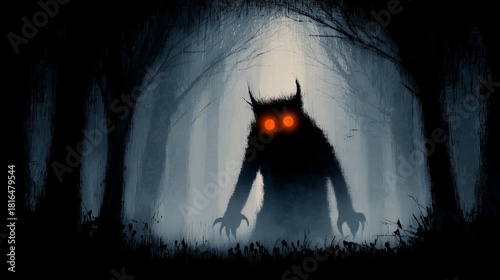 Mysterious creature lurking in a dark forest at nighttime