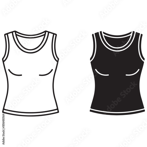 Women's Sleeveless Tank Top Outline and Silhouette Icons