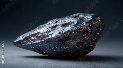 Fascinating meteorite specimen with striking features captured in detailed lighting