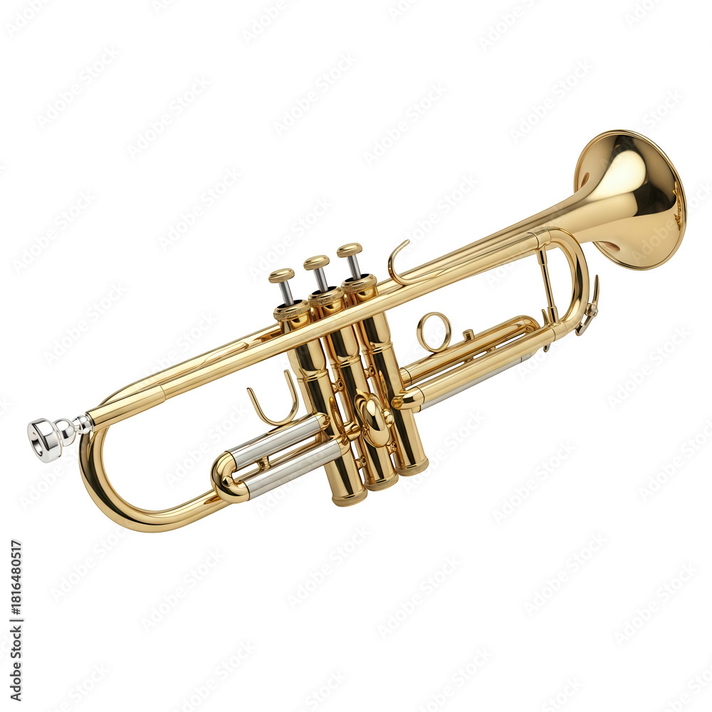 Obraz premium Golden brass trumpet, classic musical instrument for jazz, orchestra, and band performance.