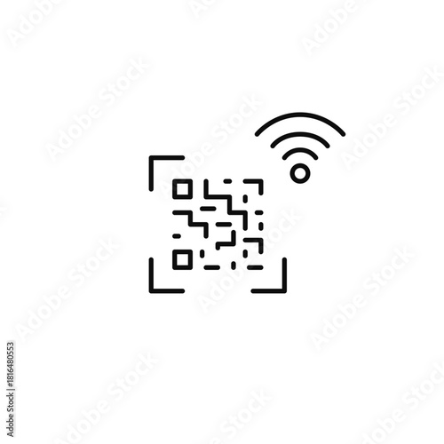 Qr-code and wi-fi. Online purchases, e-commerce and contactless payment. Scan to access internet. Pixel perfect, editable stroke vector icon