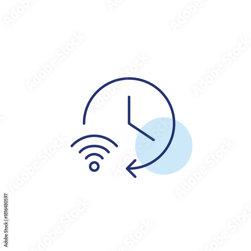 Clock and wi-fi symbol. Smart time synchronization, network protocol. Pixel perfect, editable stroke vector icon