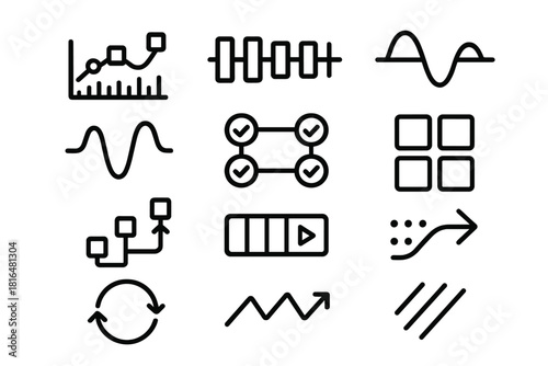 Work Rhythm Icons. Work Rhythm Icons linear icon set: workflow cadence line, structured beats, routine wave, task pulses, timing blocks, progress flow, aligned steps, productivity