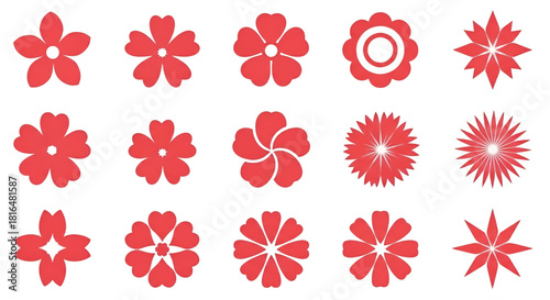 Red Flower Silhouettes and Geometric Shapes icon symbol
