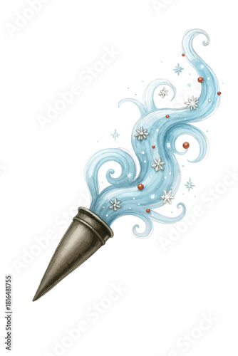 Magical Winter Horn Cornucopia Emitting Blue Festive Smoke with Snowflakes and Stars Vector Illustration
