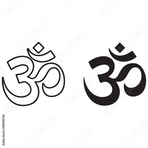 Om Symbols in Outline and Solid Styles, Black on White