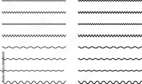 シンプルな波線のベクターイラストセット　
Black simple vector wavy lines
