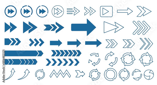 Versatile collection of modern vector arrow icons and refresh symbols for digital interfaces, web design, and graphic projects, providing clear directional and action cues for users
