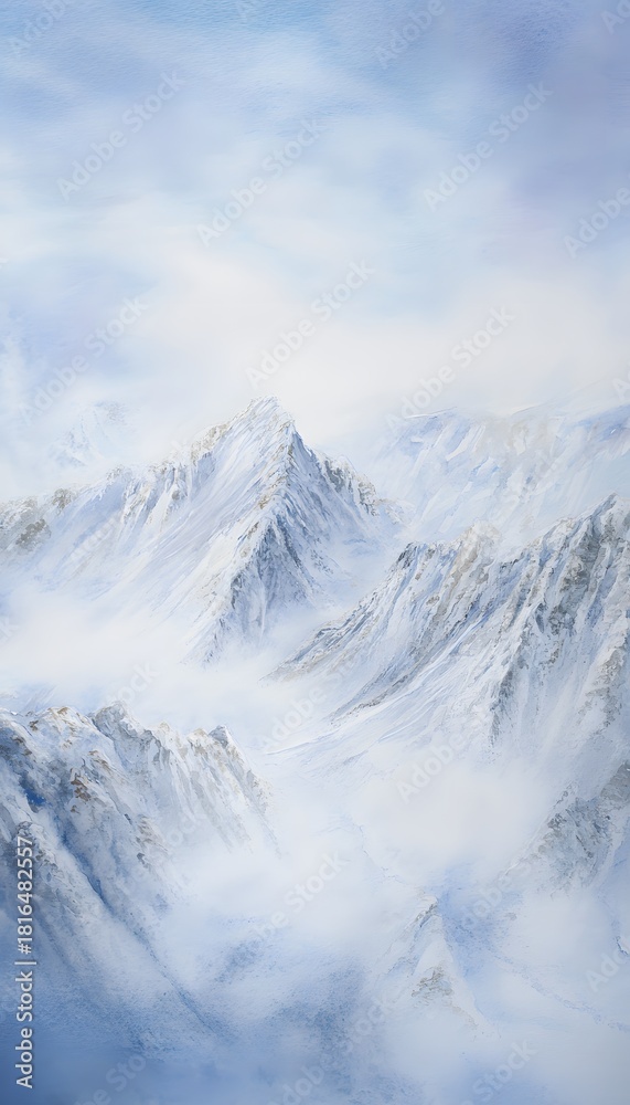 Fototapeta premium Serene watercolor mountains evoke calm high altitude landscapes a tranquil artistic vista