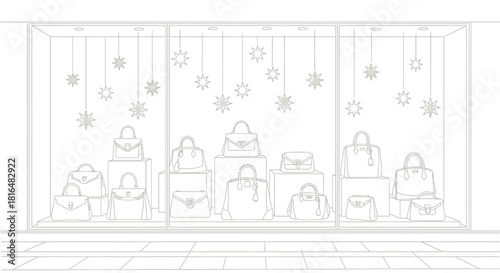 Elegant handbag collection displayed in a brightly lit store window display case