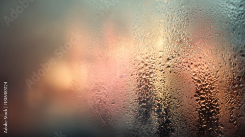 Wallpaper Mural Close-Up of Water Droplets on a Foggy Glass Surface with Blurred Background of Warm Colors and Soft Lighting at a Cozy Indoor Space Torontodigital.ca