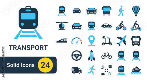 Transportation Icons Set Train, Car, Plane, and More Vector Graphics