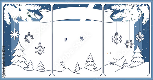 Winter sale advertisement with snowflakes and a robin in a snowy window display
