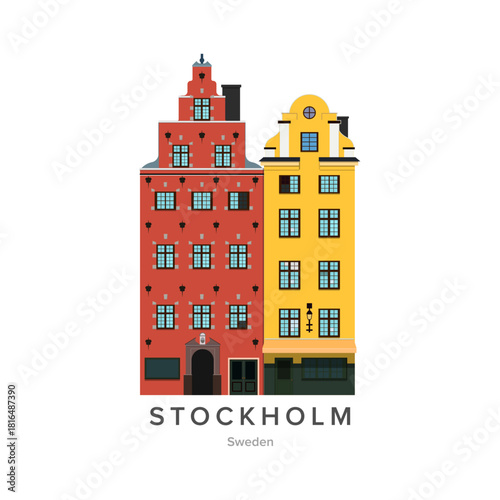 Stockholm. Sweden. Vector illustration of buildings in the center of Stockholm