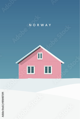 Norway. poster. tourist postcard. scandinavian houses. vector illustration