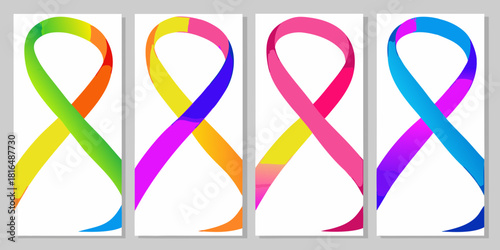 Colorful awareness ribbons set for charity and support campaigns