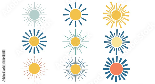 Sunshine Radiance Diverse Sunburst Icons for Cheerful Designs