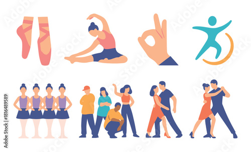 Diverse dance styles and movements in colorful illustration