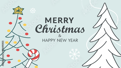 A festive Merry Christmas and Happy New Year background for Greeting cards with tree Branches Christmas tree gold paper. Merry Christmas vector text Calligraphic Lettering Vector illustration.