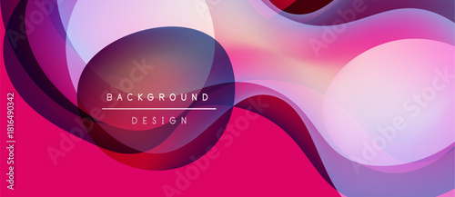 Abstract flowing shapes, vibrant pinks, purples create modern background. Text reads background design. Smooth gradients dominate composition.