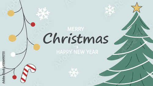 A festive Merry Christmas and Happy New Year background for Greeting cards with tree Branches Christmas tree gold paper. Merry Christmas vector text Calligraphic Lettering Vector illustration.