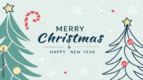 A festive Merry Christmas and Happy New Year background for Greeting cards with tree Branches Christmas tree gold paper. Merry Christmas vector text Calligraphic Lettering Vector illustration.