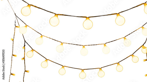 Christmas bulbs twinkle with gentle shine. Wreath light chain wraps celebration invite. Neon sparkle shapes warm visual mood. Transparent light arc highlights festive promo