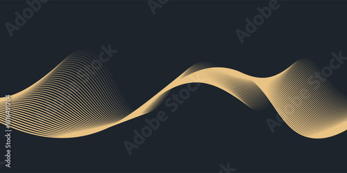 Abstract geometric vector curve lines shape in premium gold color isolated on transtransparent background. Dinamic flowing gold gradient wave pattern. Vector llustration