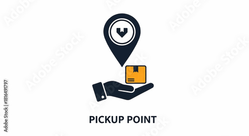 Delivery service icon with a hand holding a package under a location pin