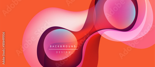 Abstract fluid shapes, vibrant colors blend. Orange, pink, purple hues create dynamic background design. Modern, flowing composition.