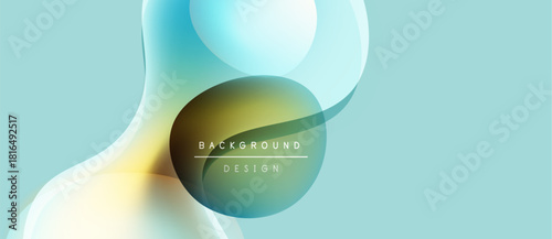 Abstract fluid shapes overlap, creating soft gradients. Light blue background complements golden hues. Minimalist design feels modern, clean.