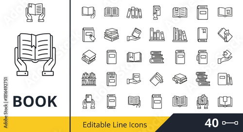 Collection of Education and Knowledge Book Icons for Libraries and Learning