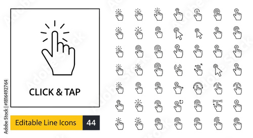 Click and Tap Editable Line Icons with Hand Gesture Illustrations