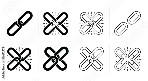 Broken Link Icons Set Connection Disruption & Security Vectors