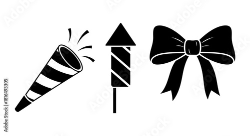 Festive Icons Celebration Horn, Rocket, and Bow