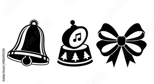 Christmas Icons Bell, Music Box, and Bow