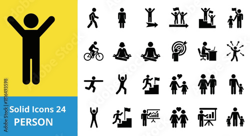 Solid Icons Diverse Representations of People in Various Activities and Poses - Illustrative Set