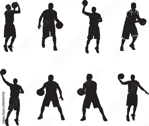 Basketball Player Man Sport Silhouette Vector Set