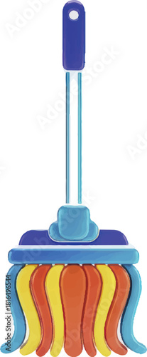Colorful Childrens Toy Mop with Blue Handle and Brightly Colored Strands.