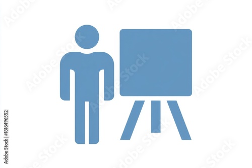 Blue silhouette of person with presentation board icon on white background