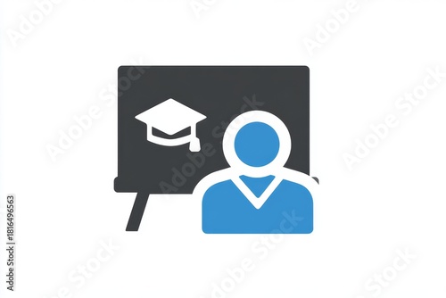 Education icon with person silhouette and graduation cap on blackboard