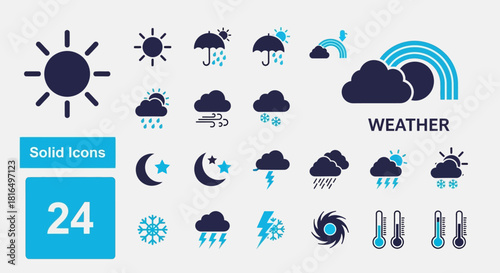 Weather Icon Set A Collection of Solid Icons for Representing Different Weather Conditions