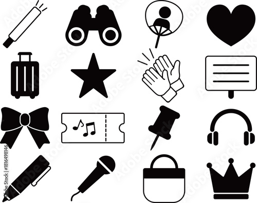 推し活のアイコン16種セット　モノトーン