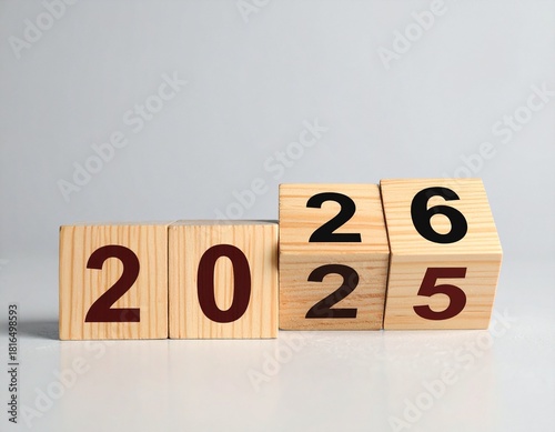Wooden Blocks Showing Year 2025 Turning to 2026 New Year Time Transition and Future Planning