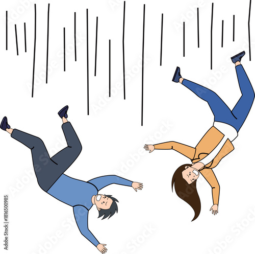 真っ逆さまに落下する男女のイラスト