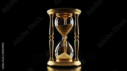 Isolated Golden Hourglass with Flowing Sand for Time