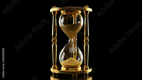 Isolated Golden Hourglass with Flowing Sand for Time  Classic Gold Hourglass with Moving Sand
